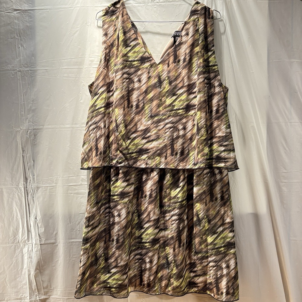 Enfocus Women Dress 20W Plus Size Lined Sleeveless 2 Tired V Neck Multicolored‎
